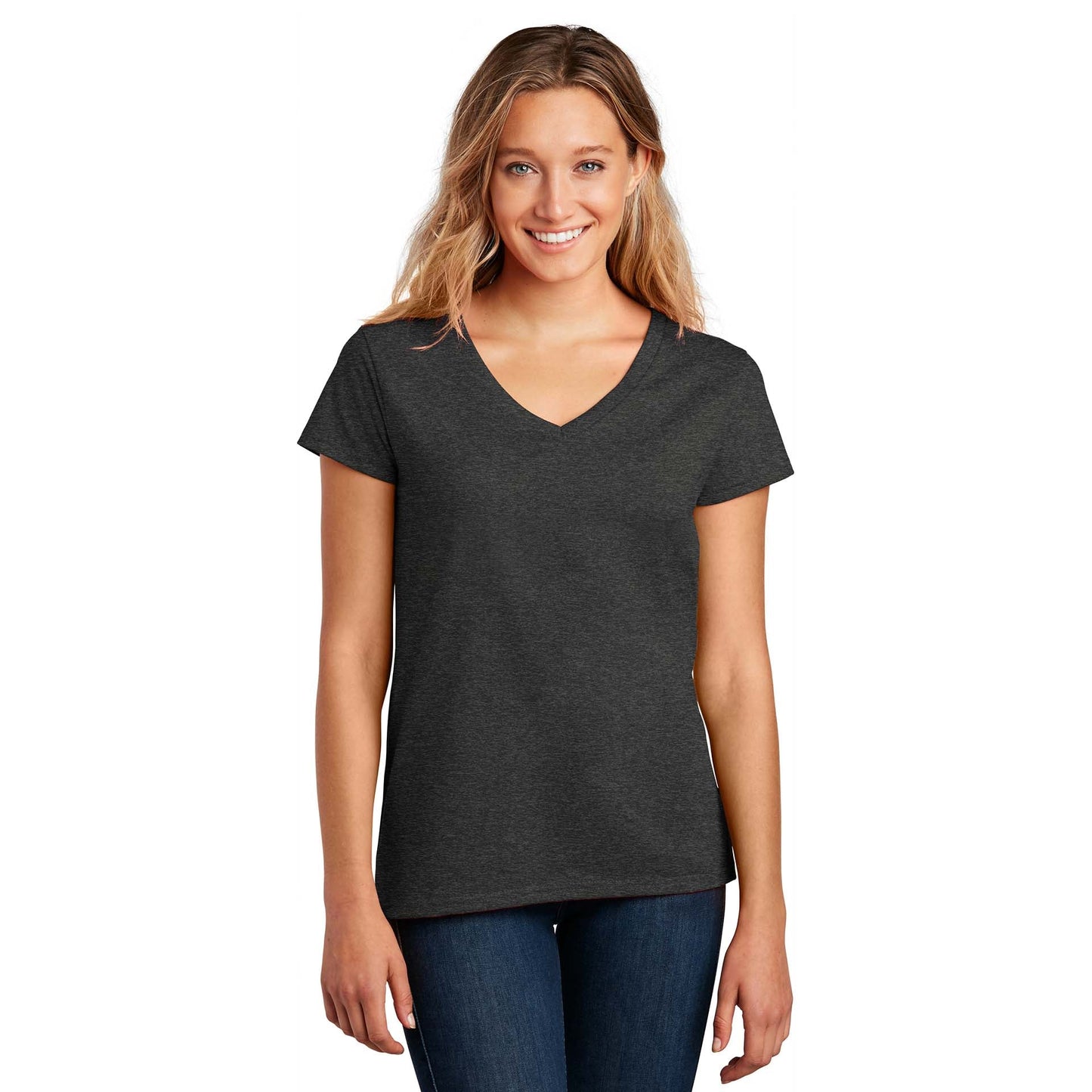 Black T-Shirts - District - Soft Eco-Friendly V-Neck - Fashion