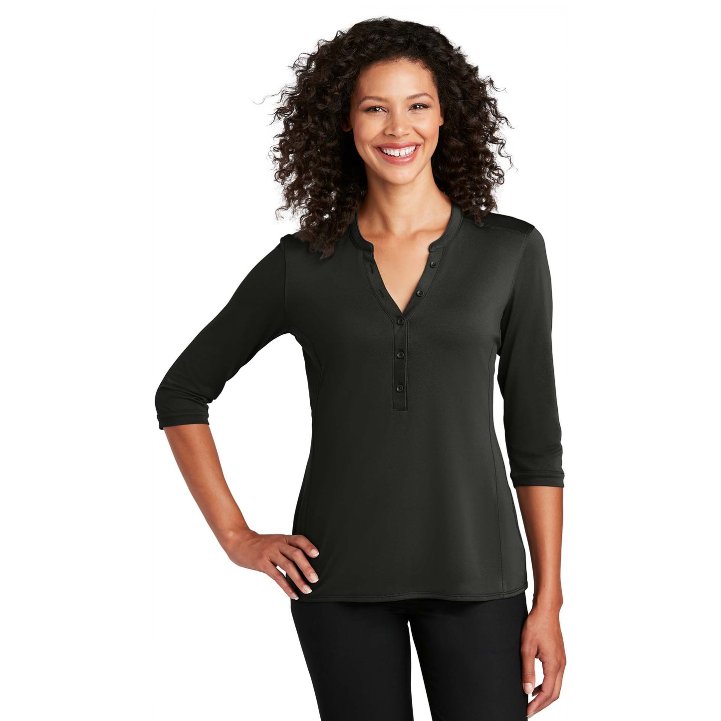 Black Henley Shirt - Port Authority - Tag-Free