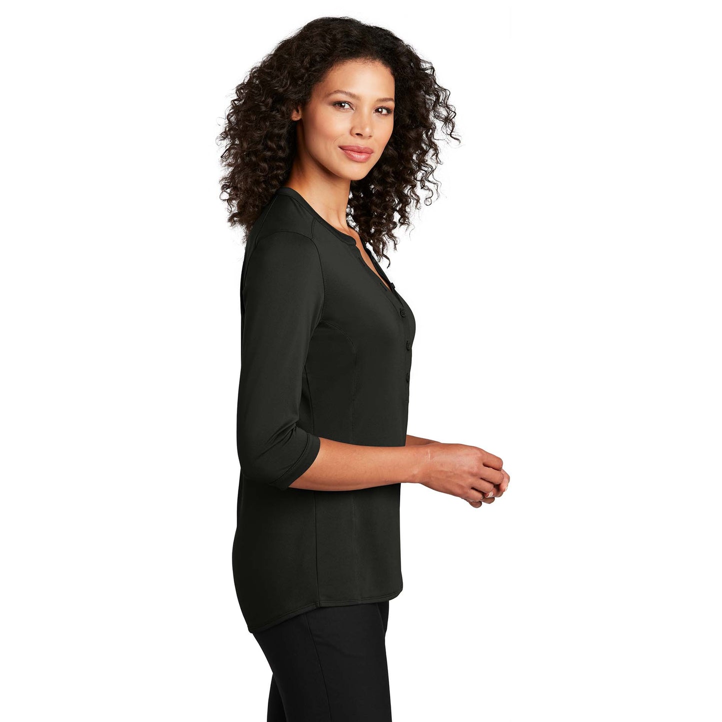 Black Henley Shirt - Port Authority - Tag-Free