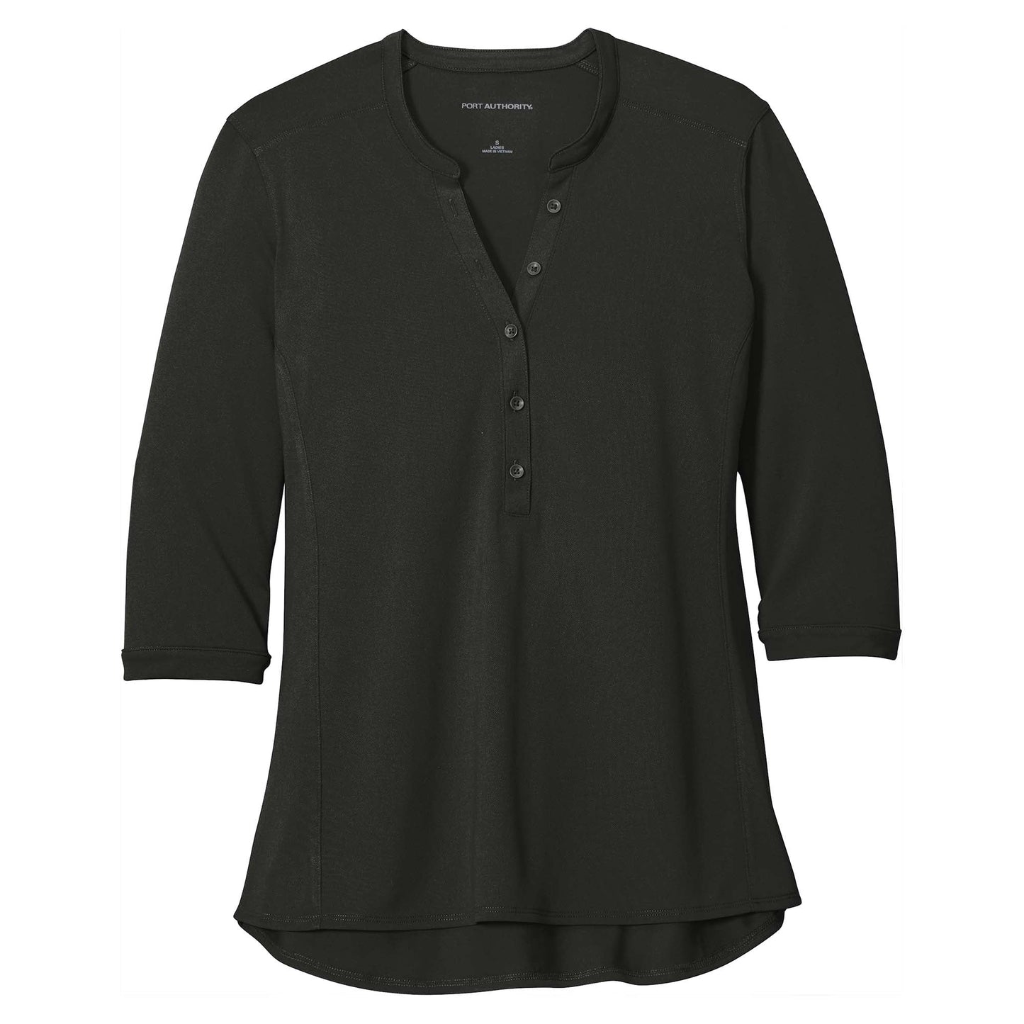 Black Henley Shirt - Port Authority - Tag-Free