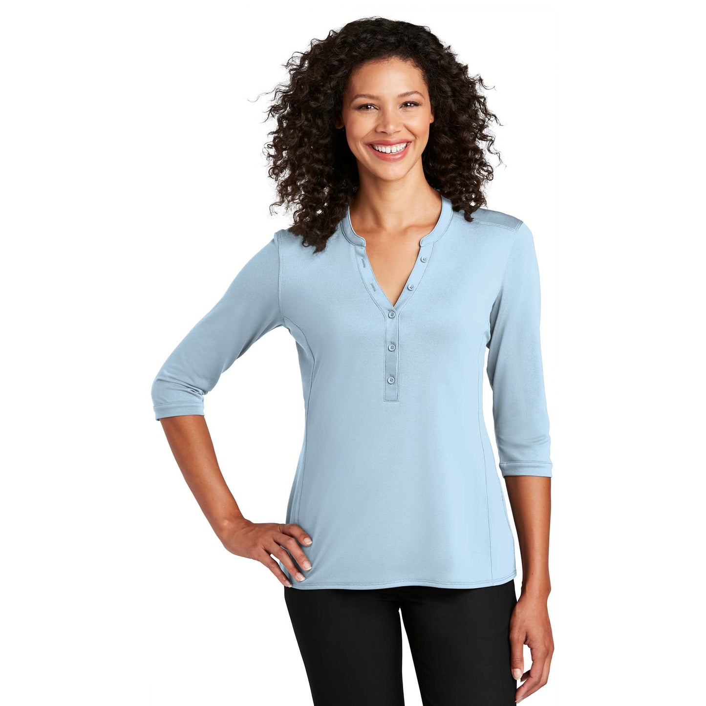 Black Henley Shirt - Port Authority - Tag-Free