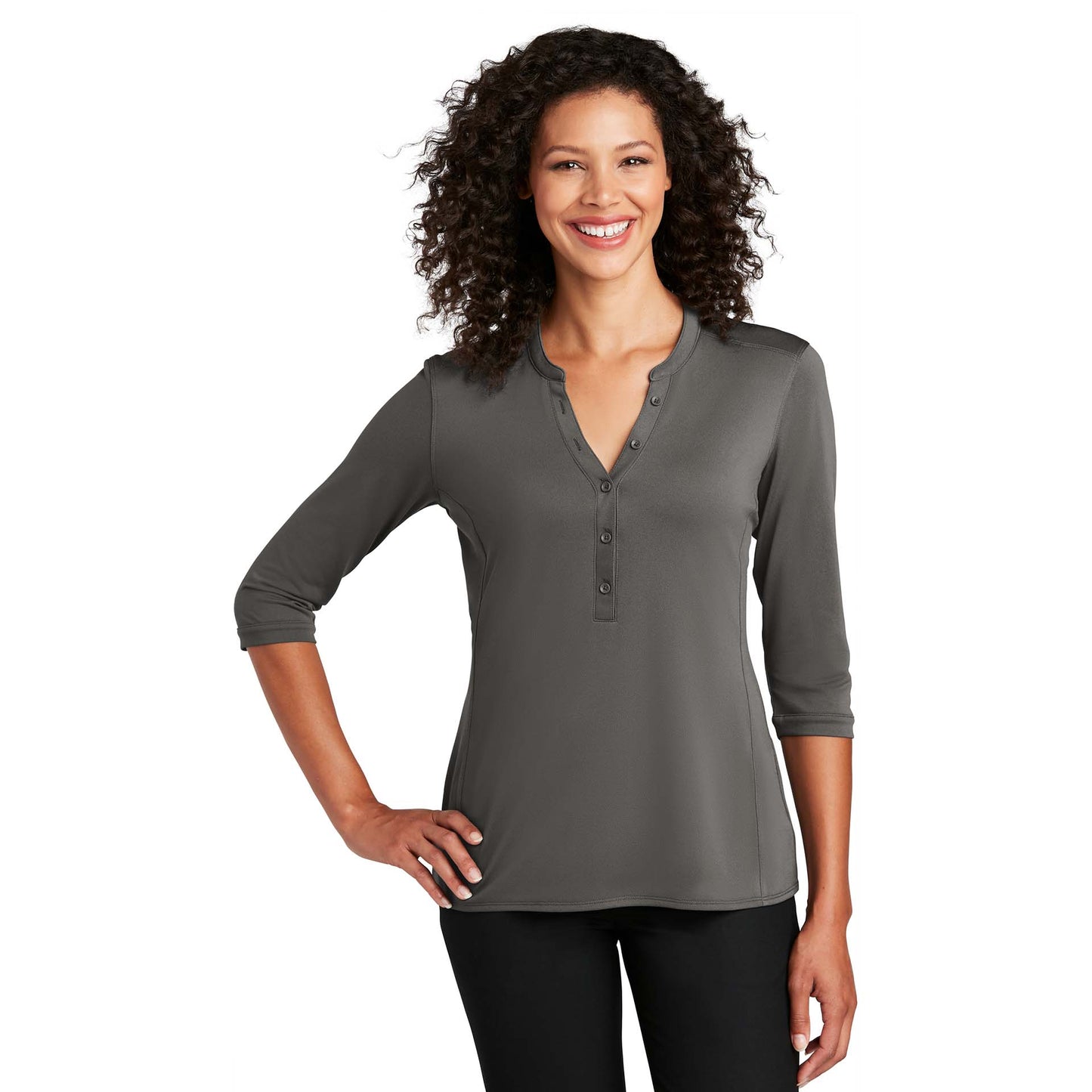 Black Henley Shirt - Port Authority - Tag-Free