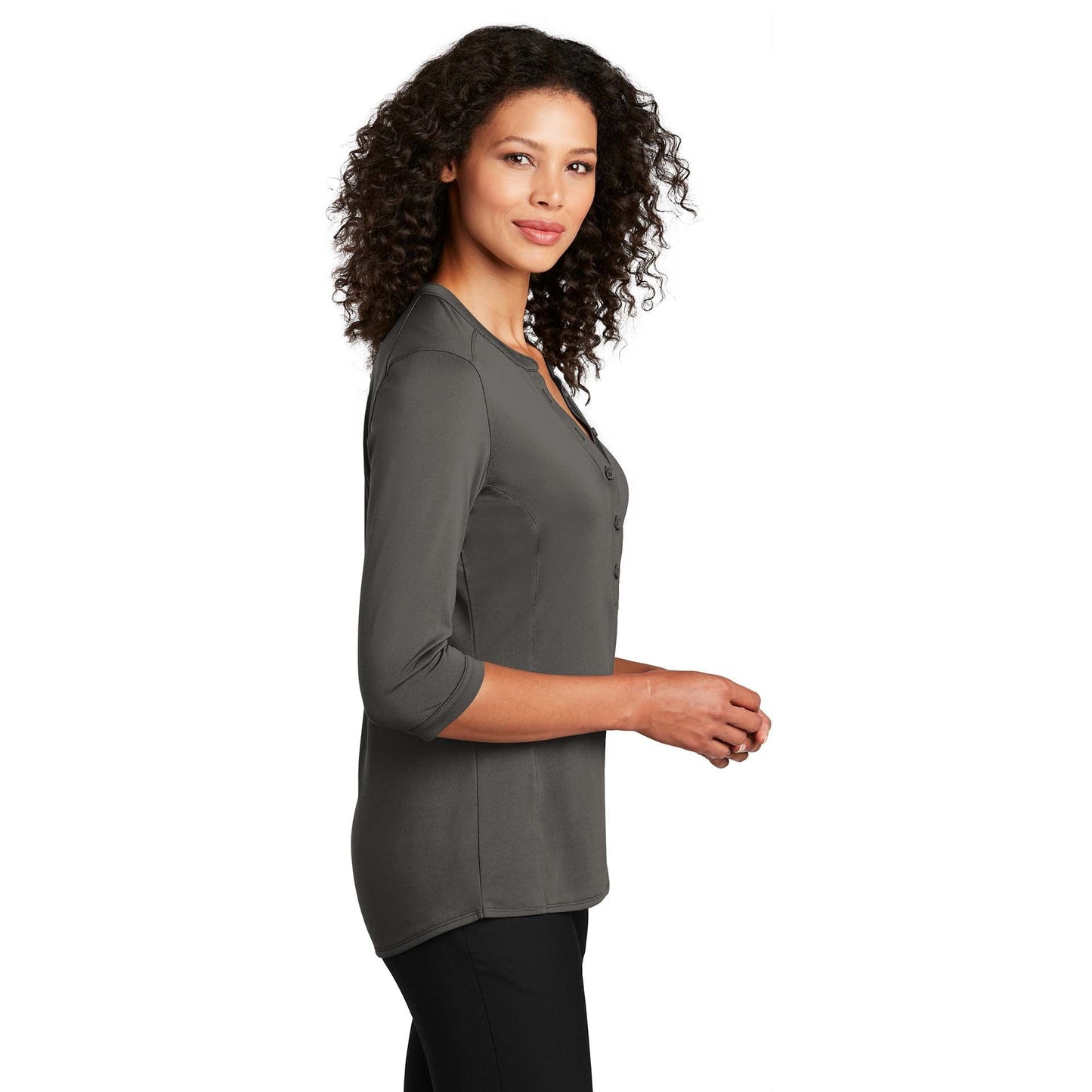 Black Henley Shirt - Port Authority - Tag-Free