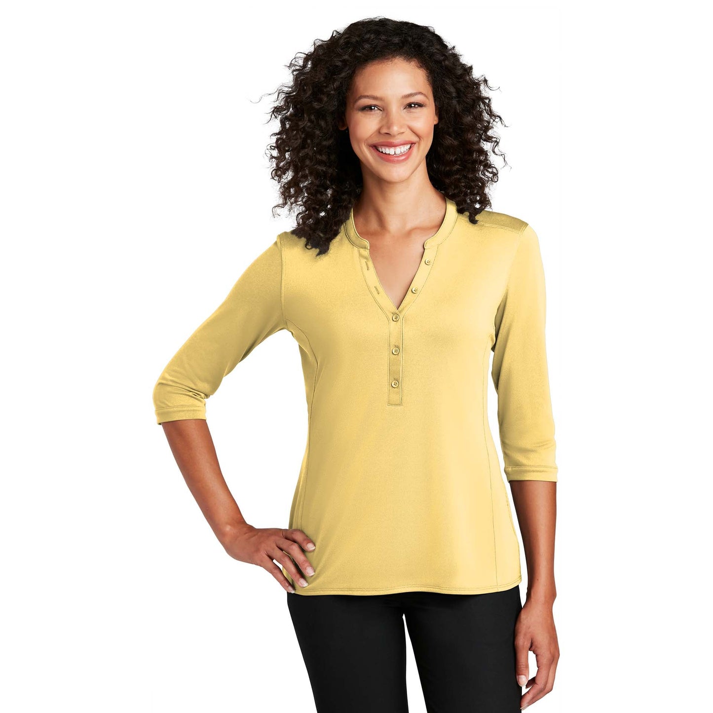 Black Henley Shirt - Port Authority - Tag-Free