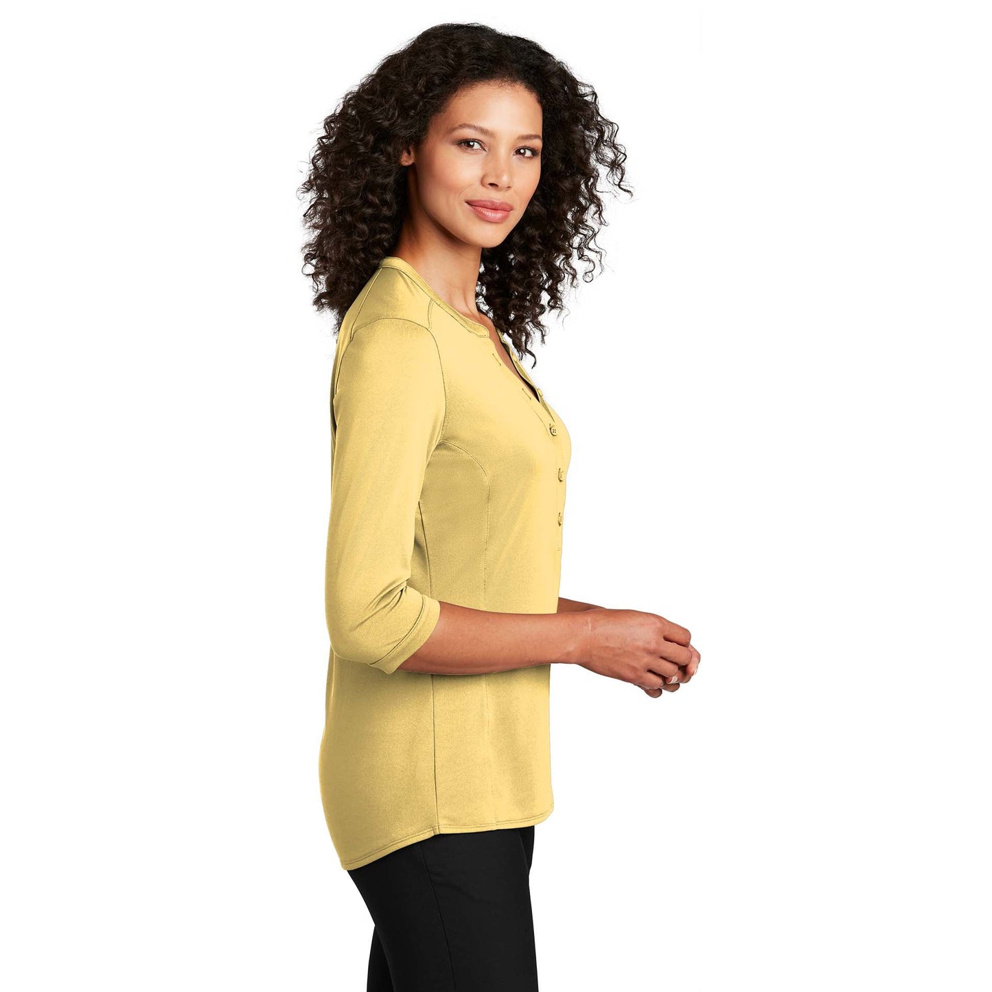 Black Henley Shirt - Port Authority - Tag-Free