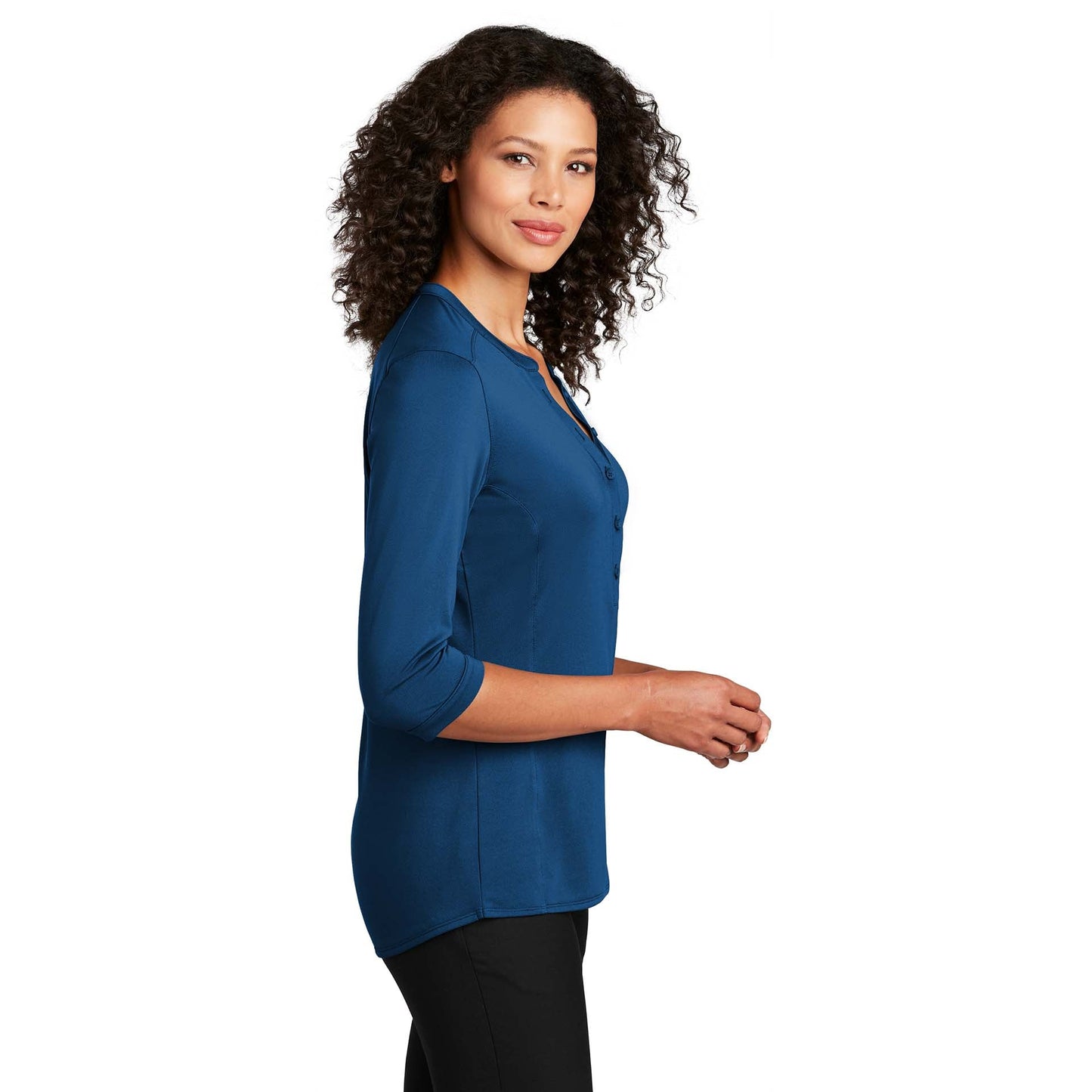Black Henley Shirt - Port Authority - Tag-Free
