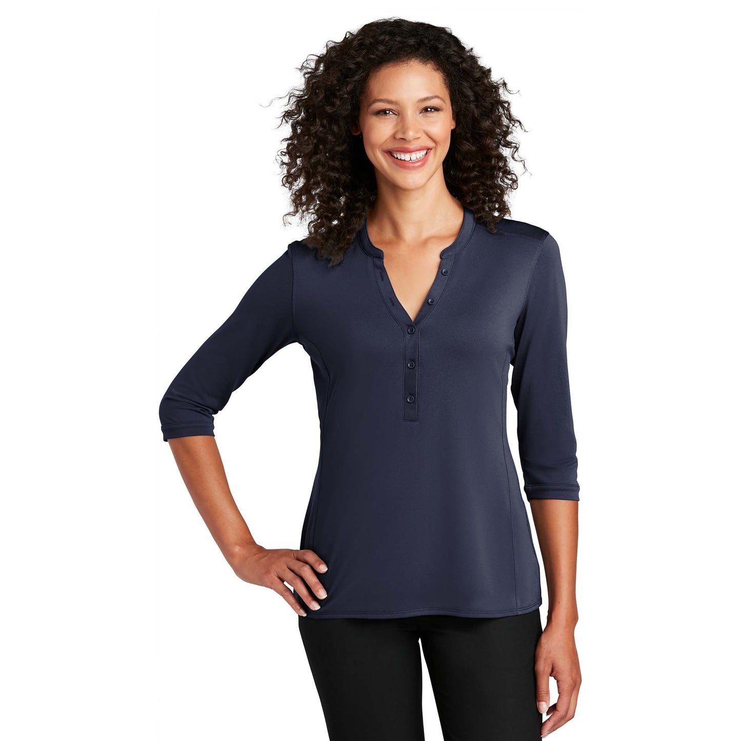Black Henley Shirt - Port Authority - Tag-Free