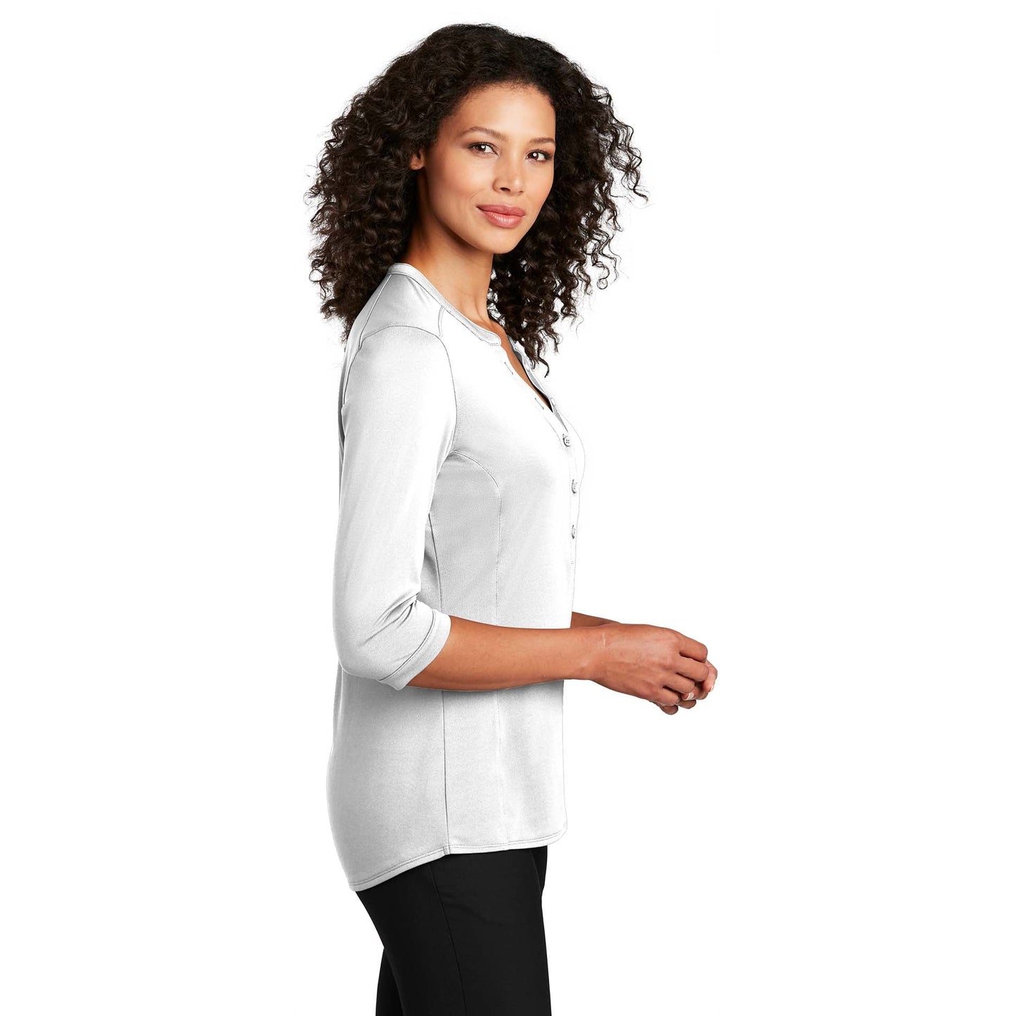 Black Henley Shirt - Port Authority - Tag-Free