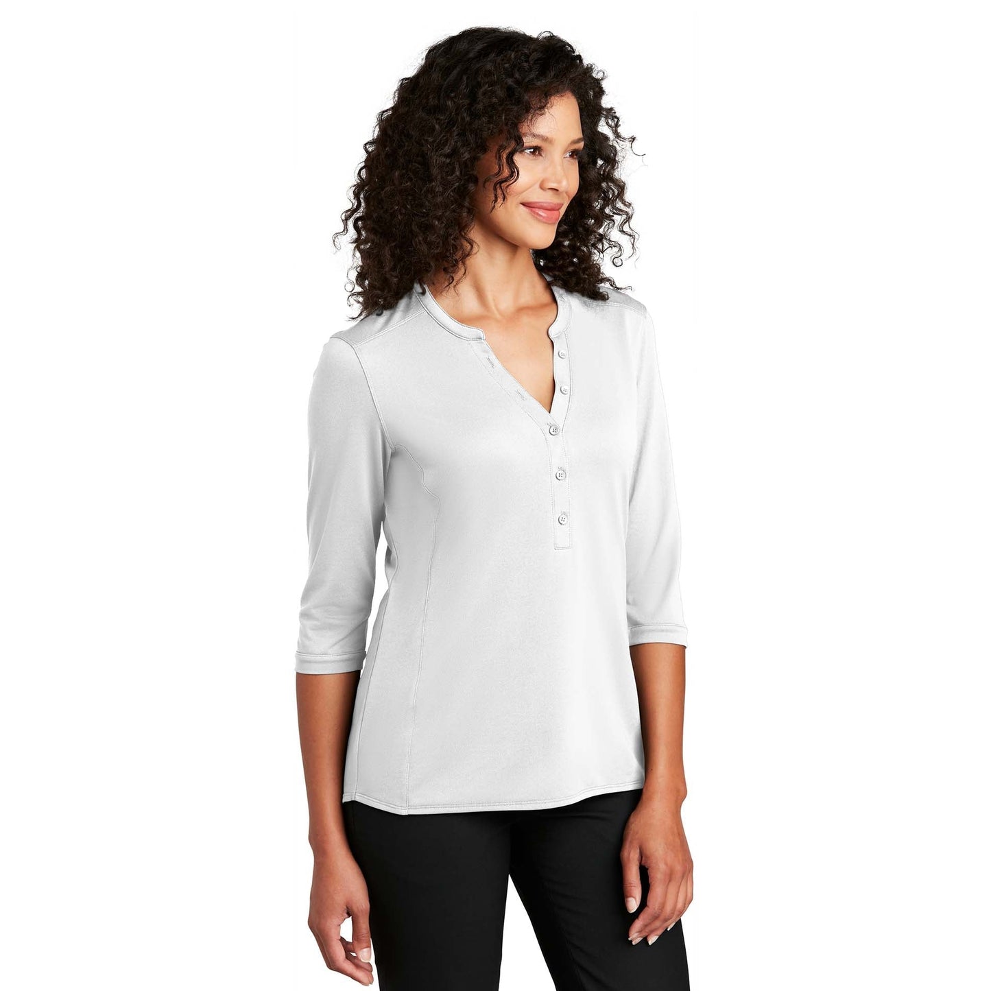 Black Henley Shirt - Port Authority - Tag-Free