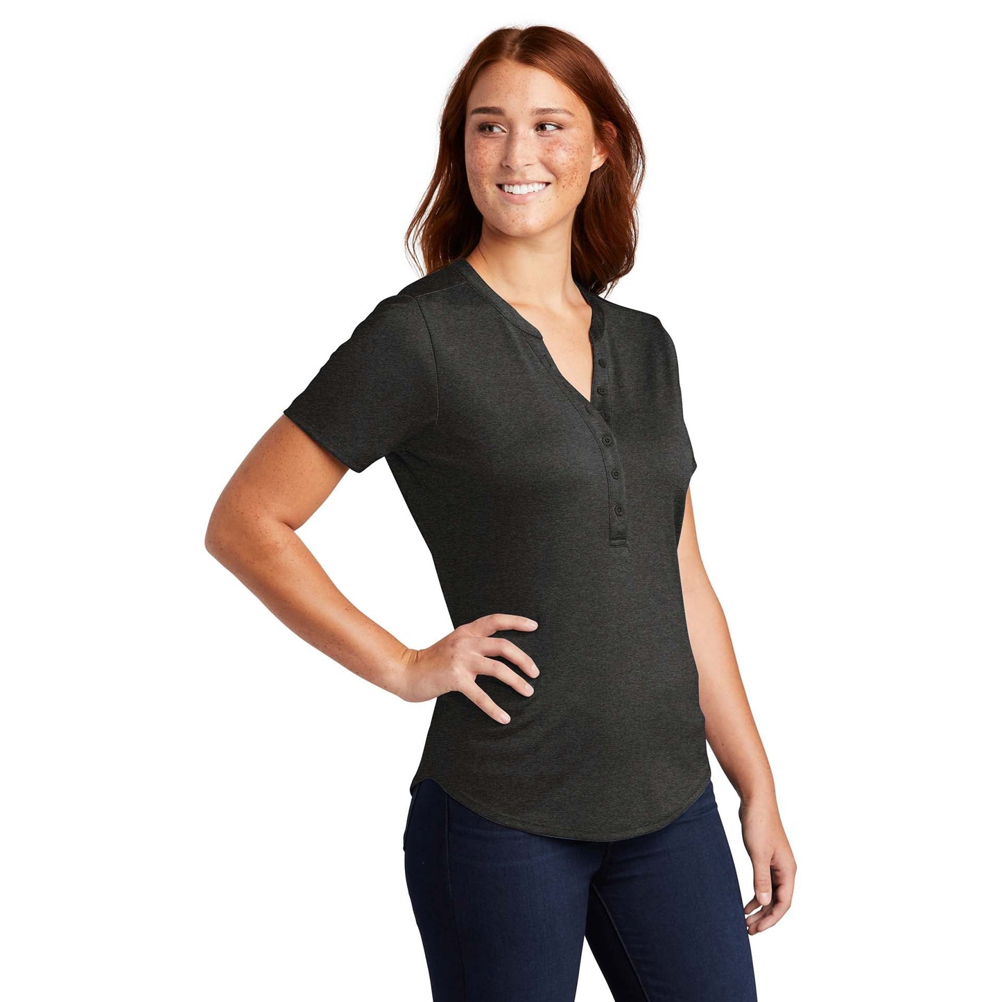 Black Heather Henley - Sport-Tek - Moisture-Wicking