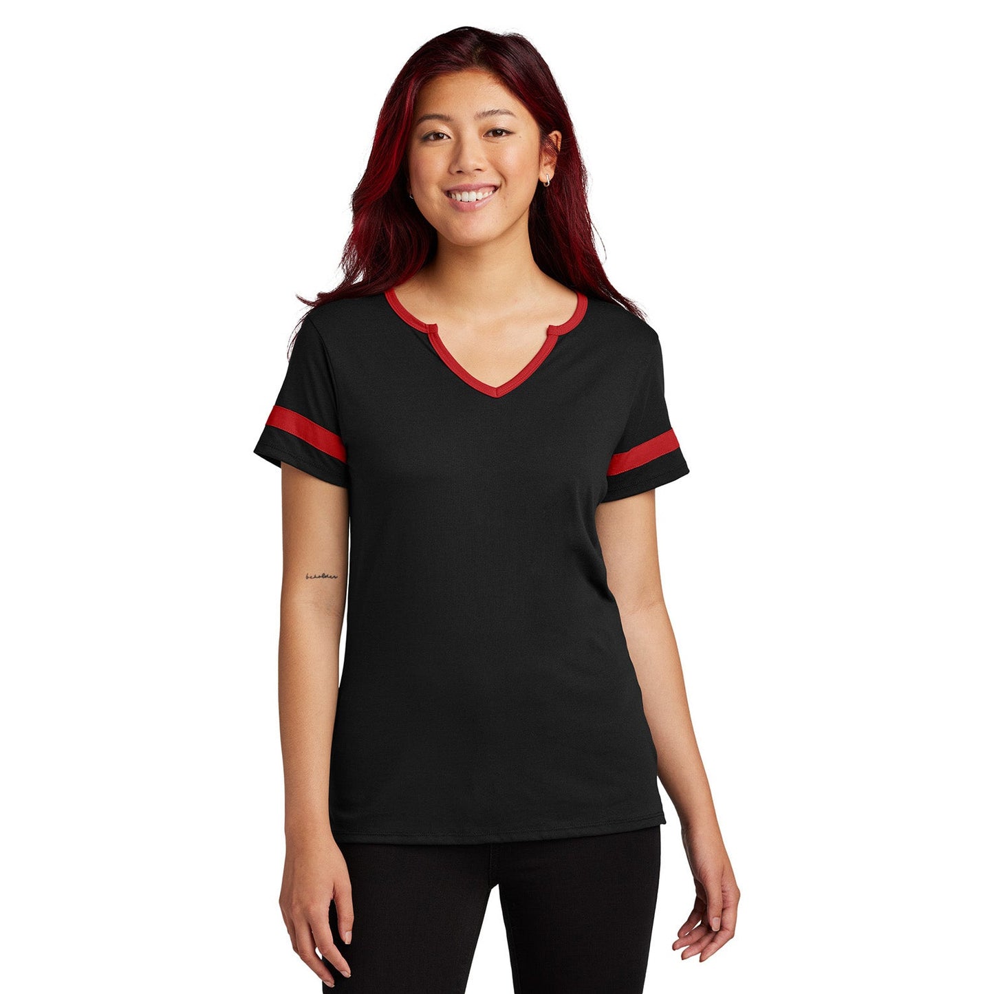 Black/Deep Red T-Shirts - Sport-Tek - Stylish Notch Tee