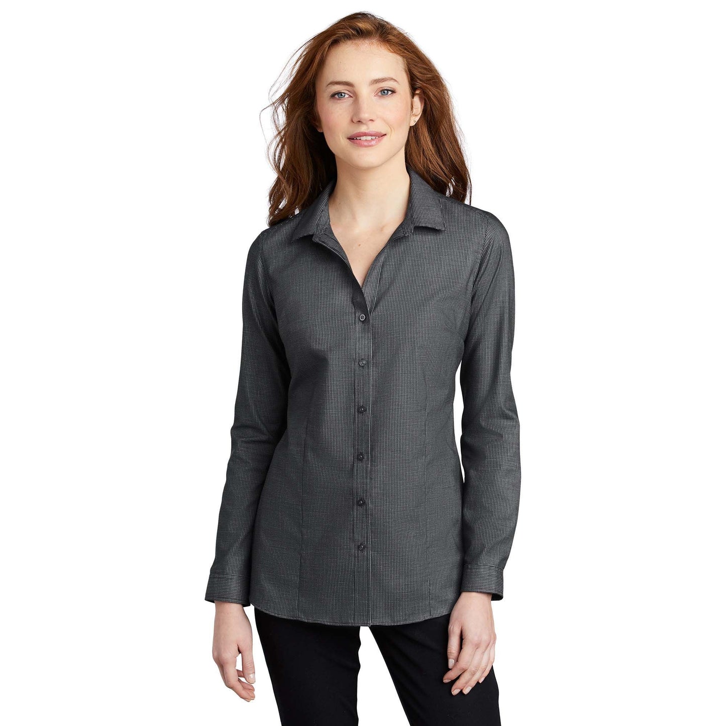 Black/Grey Steel Button Up Shirt - Port Authority - Easy Care