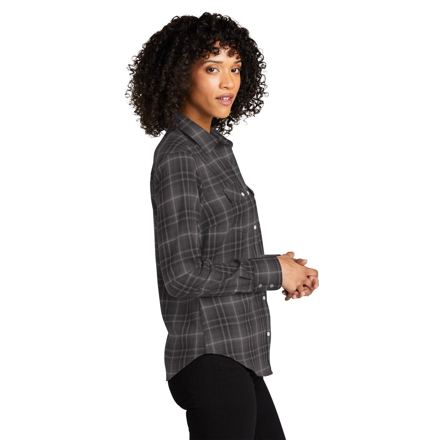 Deep Black Button Up Shirt - Port Authority - Ombre Plaid