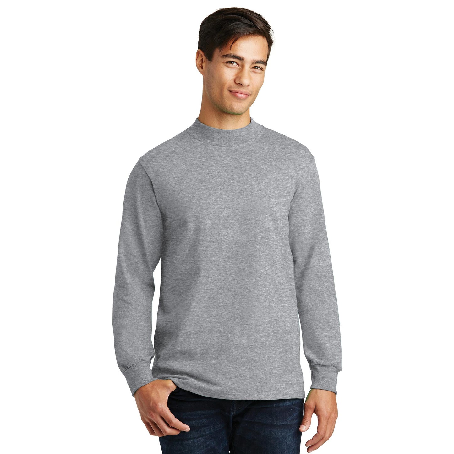 White Sweatshirts - Soft Mock Turtleneck - Port & Company - Stylish Comfort