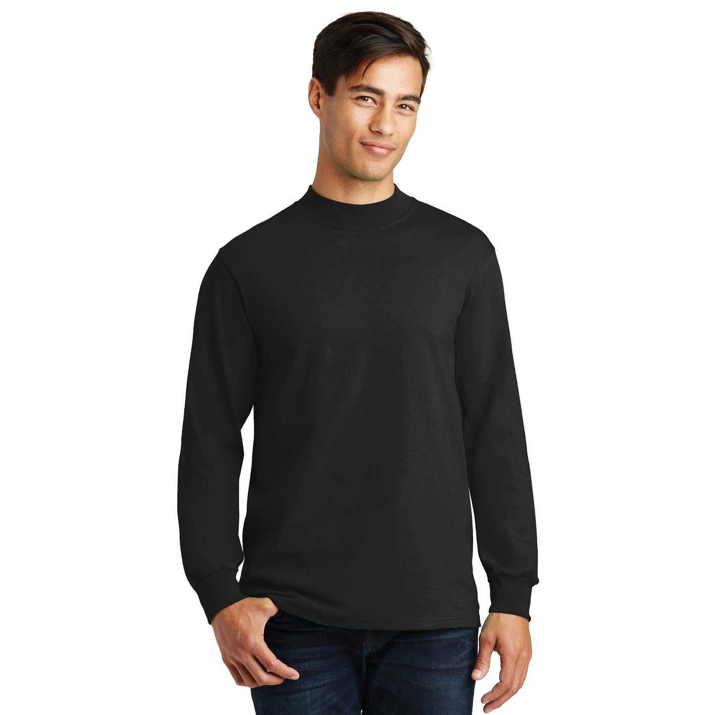 White Sweatshirts - Soft Mock Turtleneck - Port & Company - Stylish Comfort