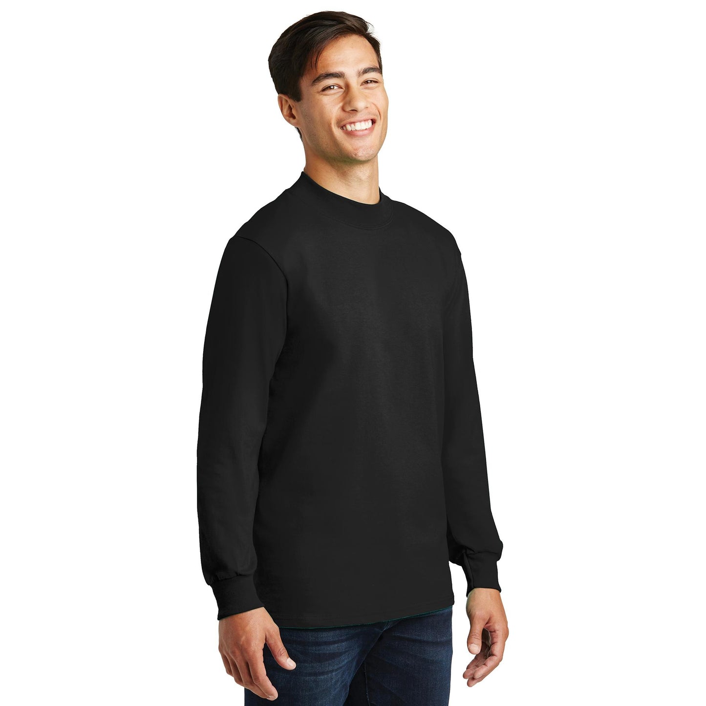 White Sweatshirts - Soft Mock Turtleneck - Port & Company - Stylish Comfort