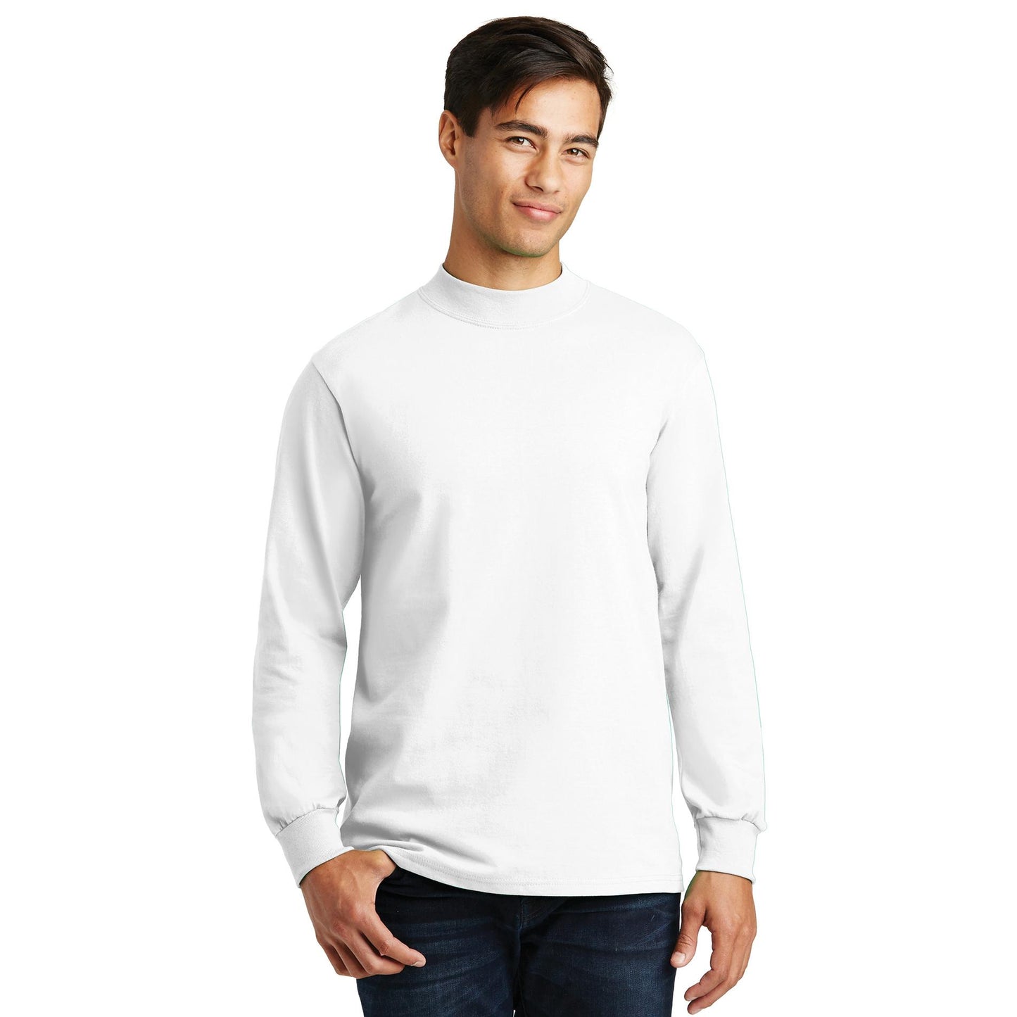 White Sweatshirts - Soft Mock Turtleneck - Port & Company - Stylish Comfort