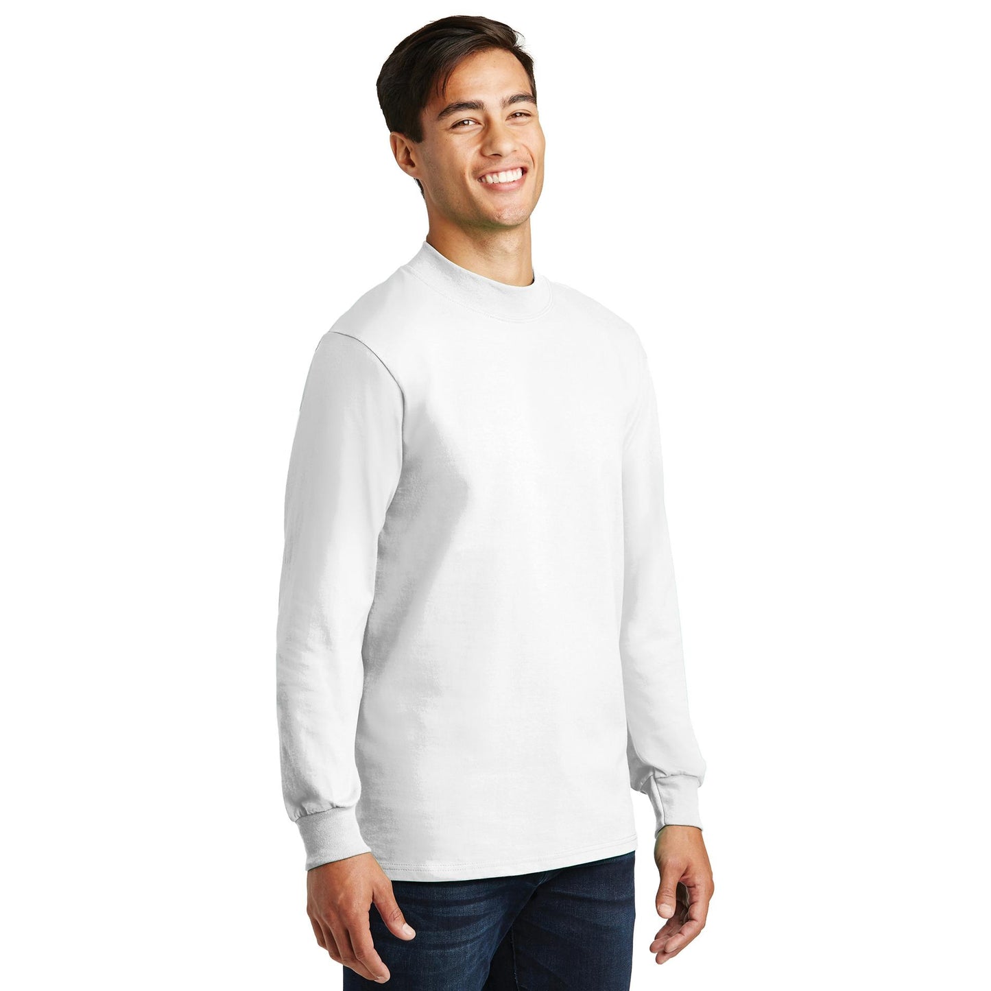 White Sweatshirts - Soft Mock Turtleneck - Port & Company - Stylish Comfort