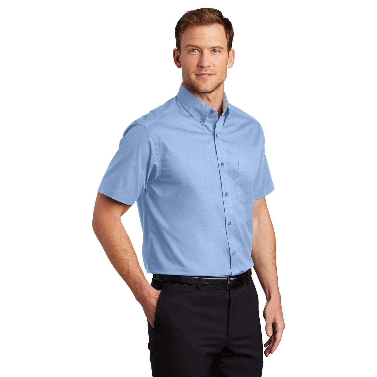 Black/Light Stone Button Up Shirt - Port Authority - Easy Care