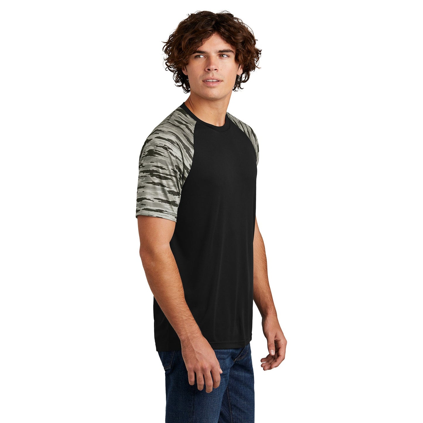 Black T-Shirts - Sport-Tek - Colorblock Design, Camo Pattern