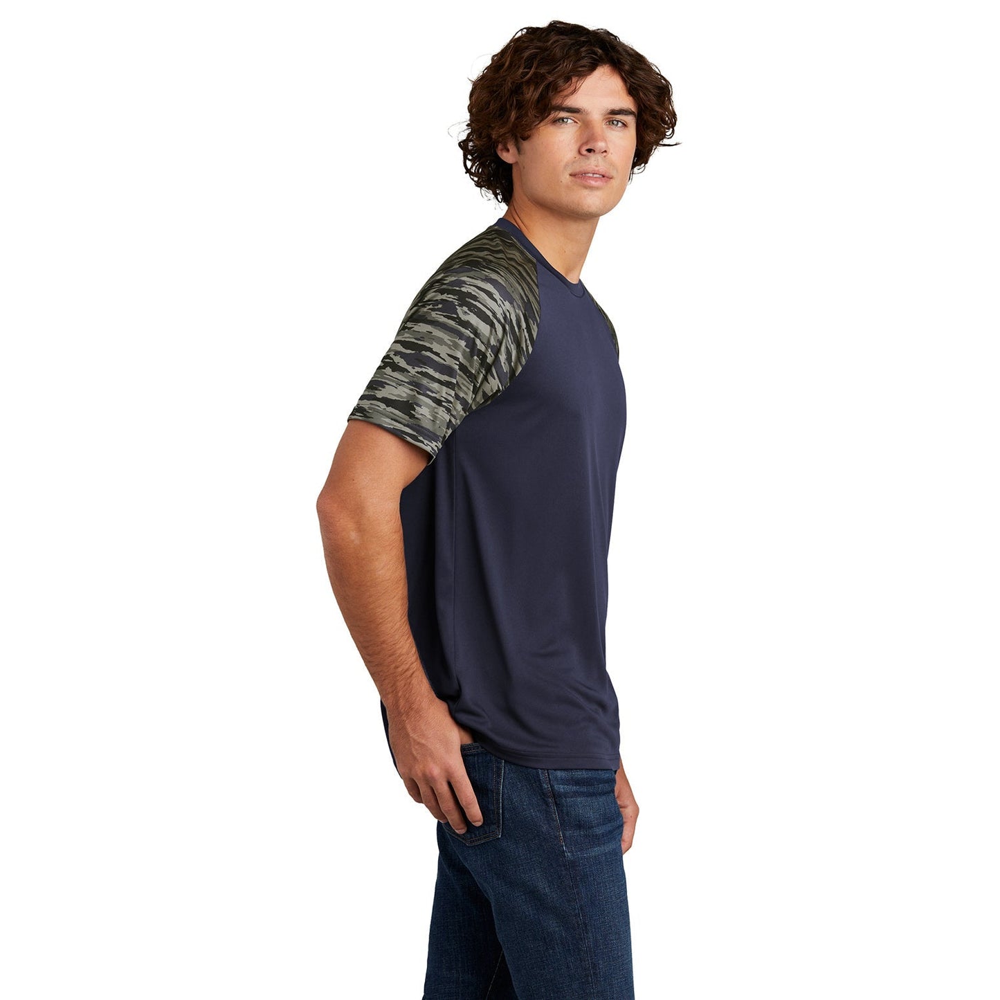 Black T-Shirts - Sport-Tek - Colorblock Design, Camo Pattern