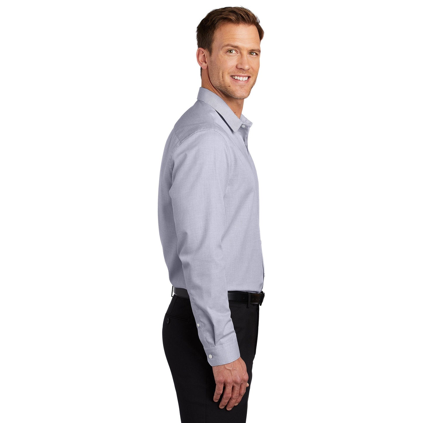 Gusty Grey/White Button Up Shirt - Port Authority - Stylish