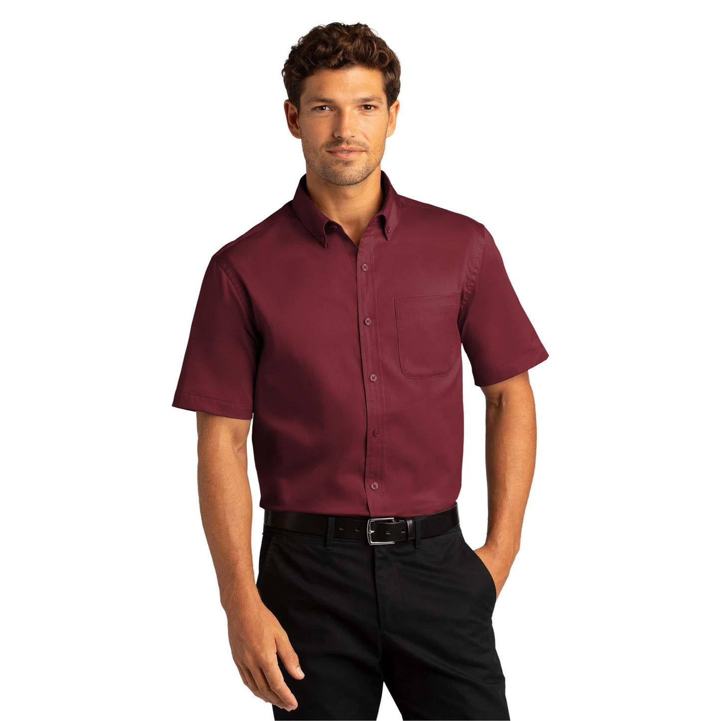 Burgundy Button Up Shirt - Port Authority - Wrinkle Resistant