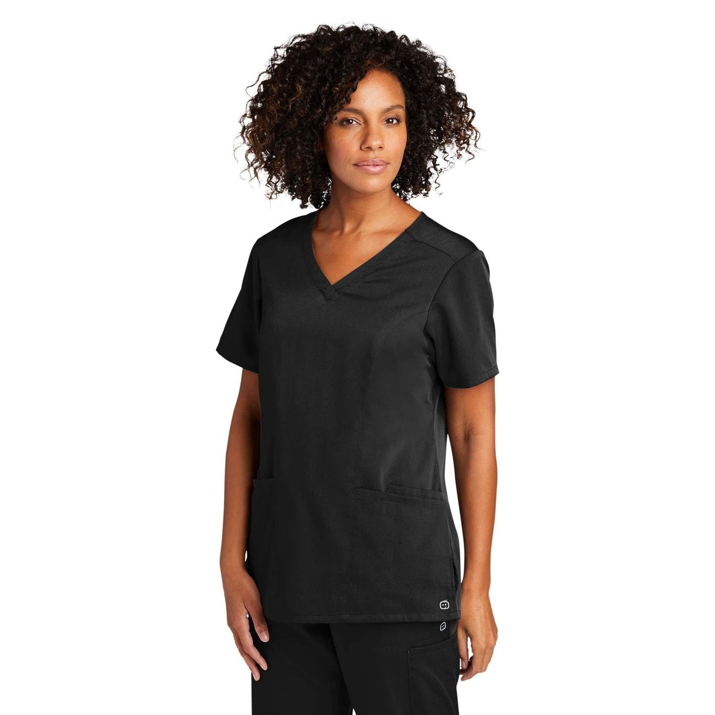 Black Scrub Tops - WonderWink - Stylish Mock Wrap