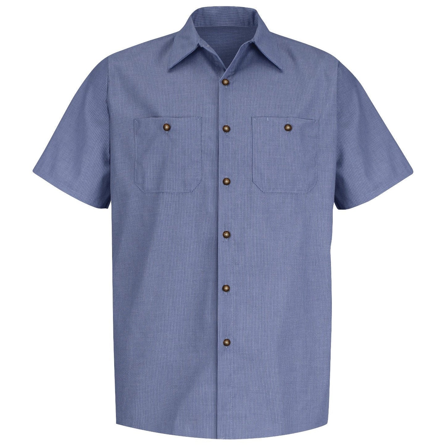 Denim Blue Button Up Shirt - Red Kap - Stylish Micro Check