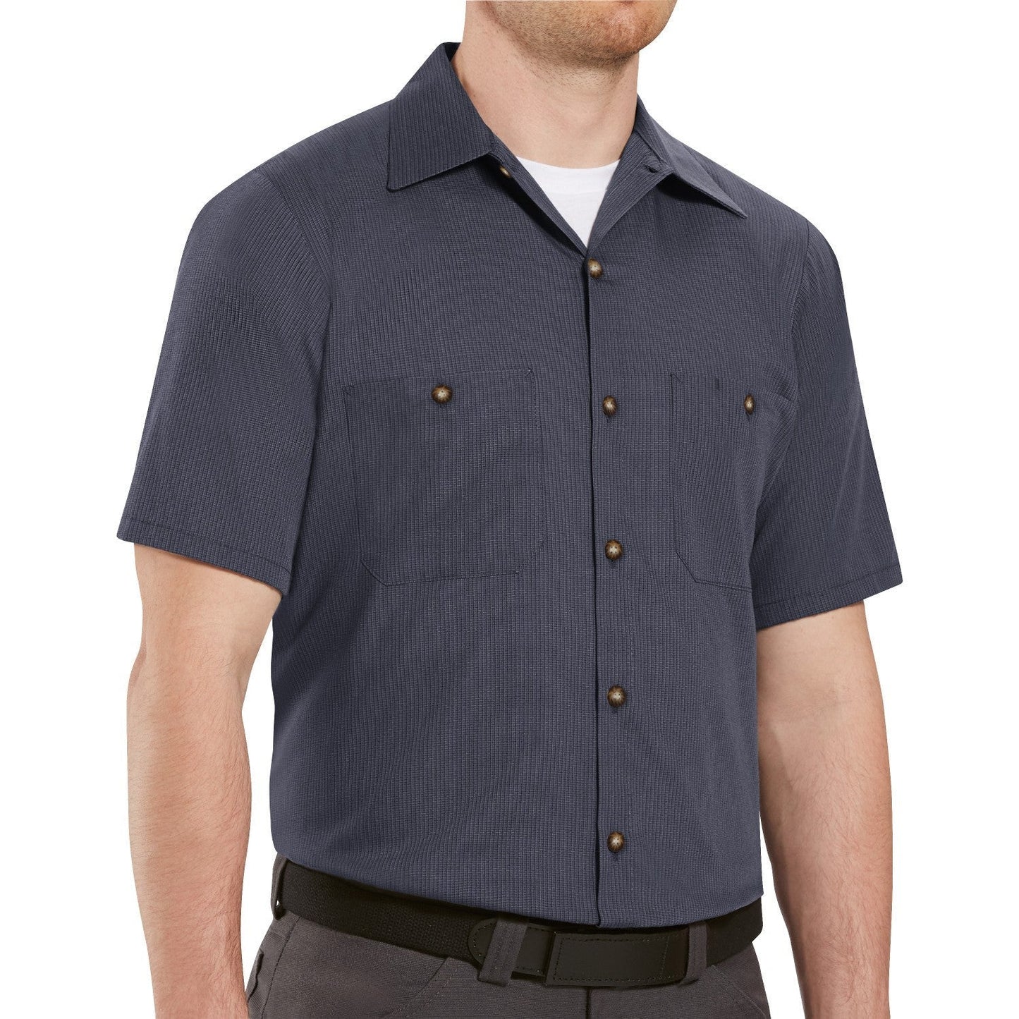 Denim Blue Button Up Shirt - Red Kap - Stylish Micro Check