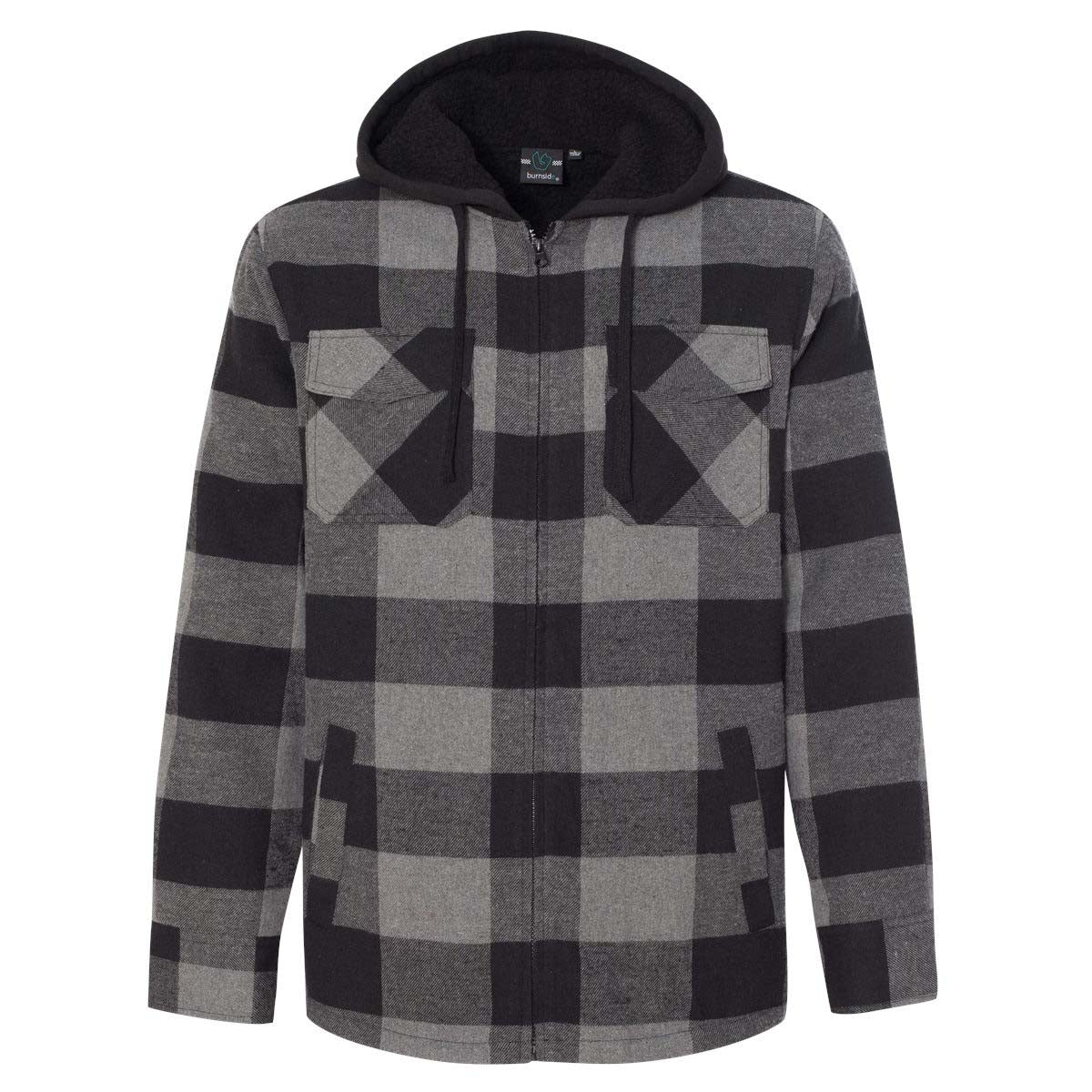 Black/Grey Jackets - Burnside - Quilted Flannel Hooded
