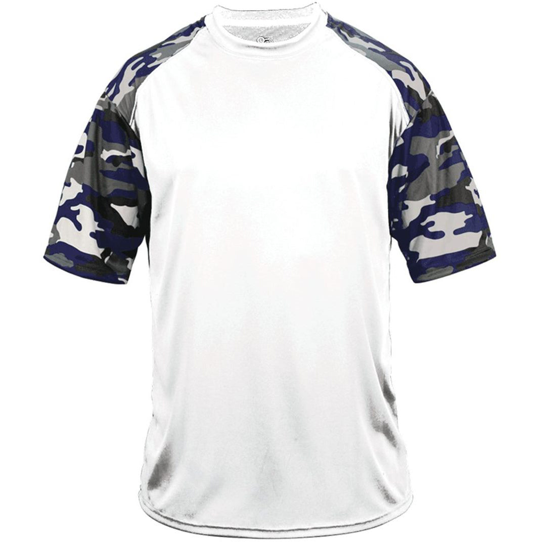 White/Navy Camo T-Shirt - Badger Sport - Moisture Wicking