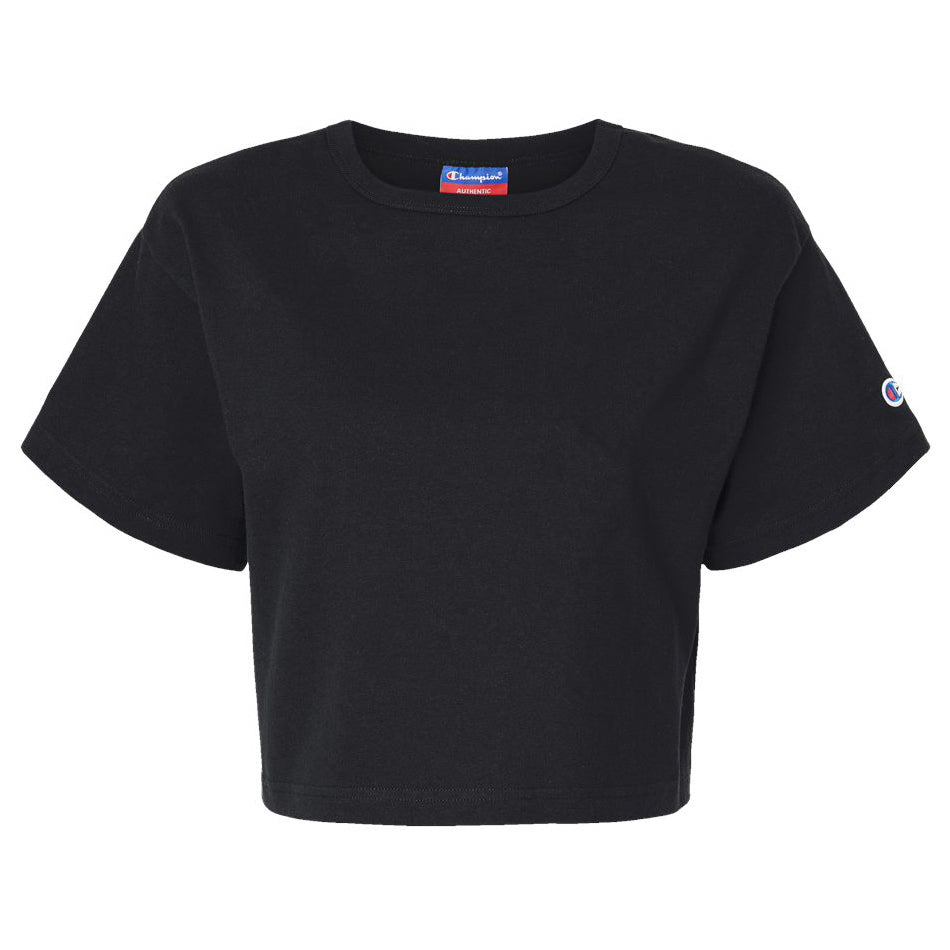 Black T-Shirts - Champion - Cropped Cotton Jersey