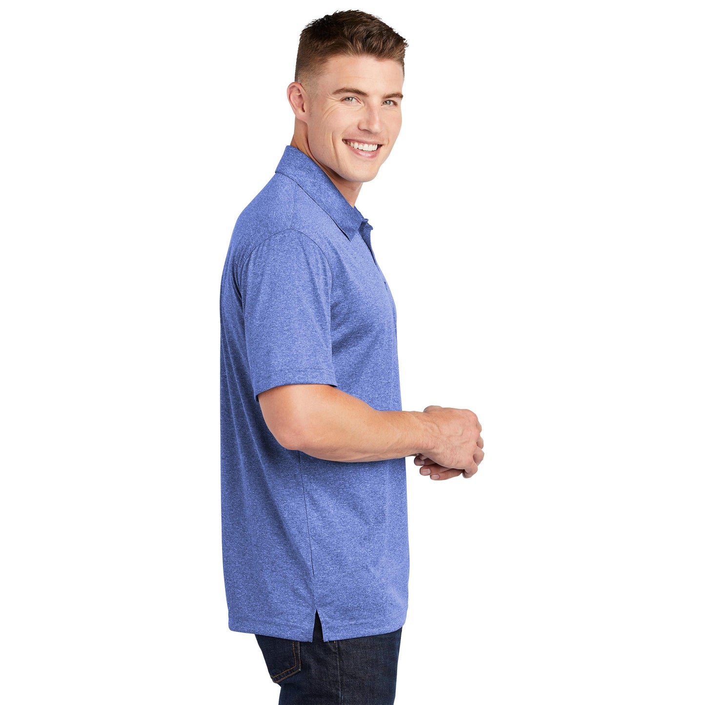True Royal Heather Polo Shirt - Sport-Tek - Moisture Wicking