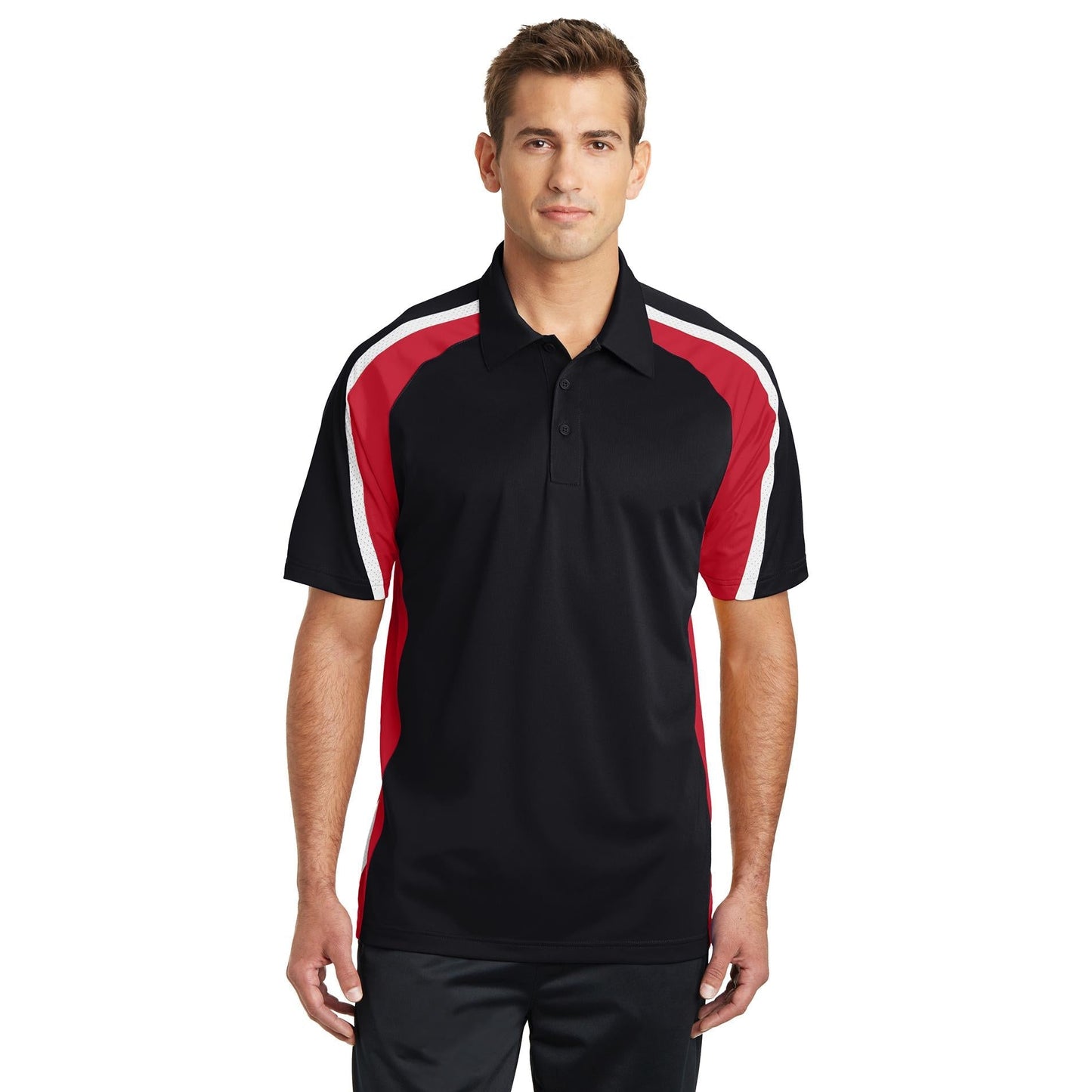 Black/True Red/White Polo - Sport-Tek - Moisture-Wicking