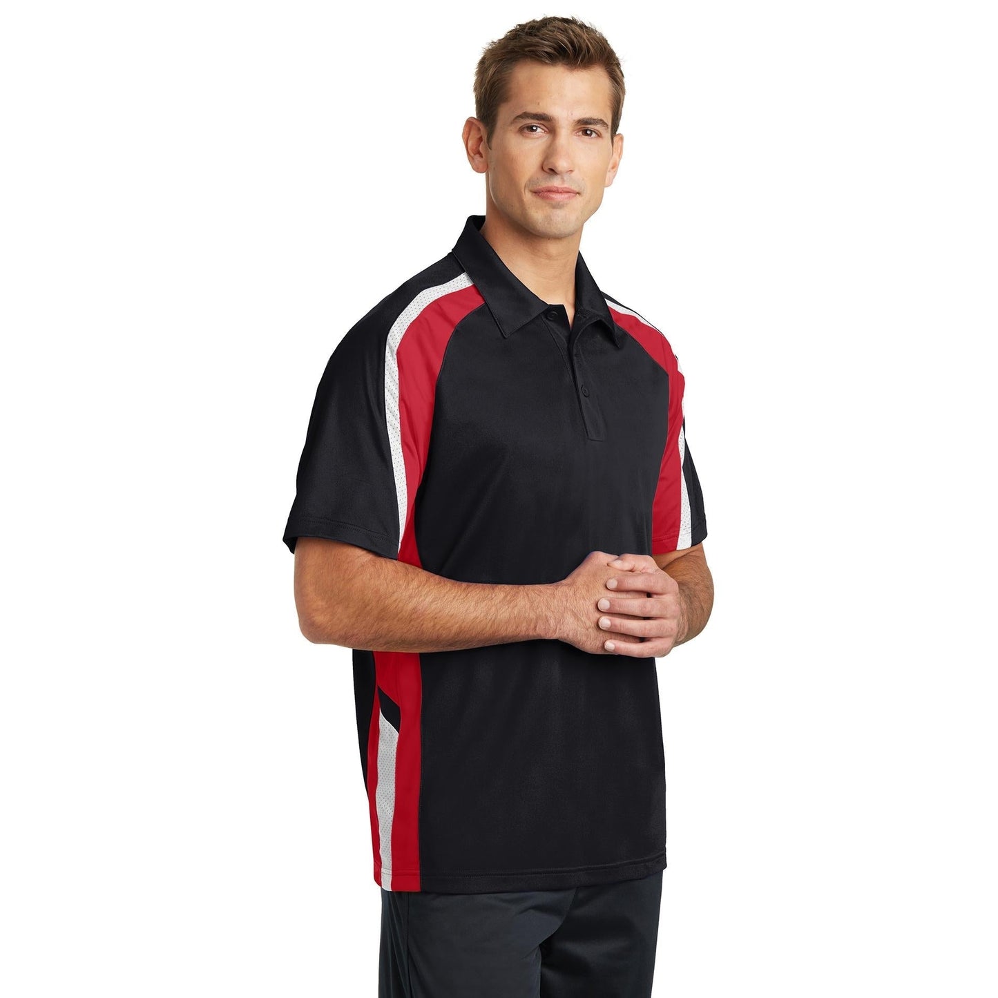 Black/True Red/White Polo - Sport-Tek - Moisture-Wicking