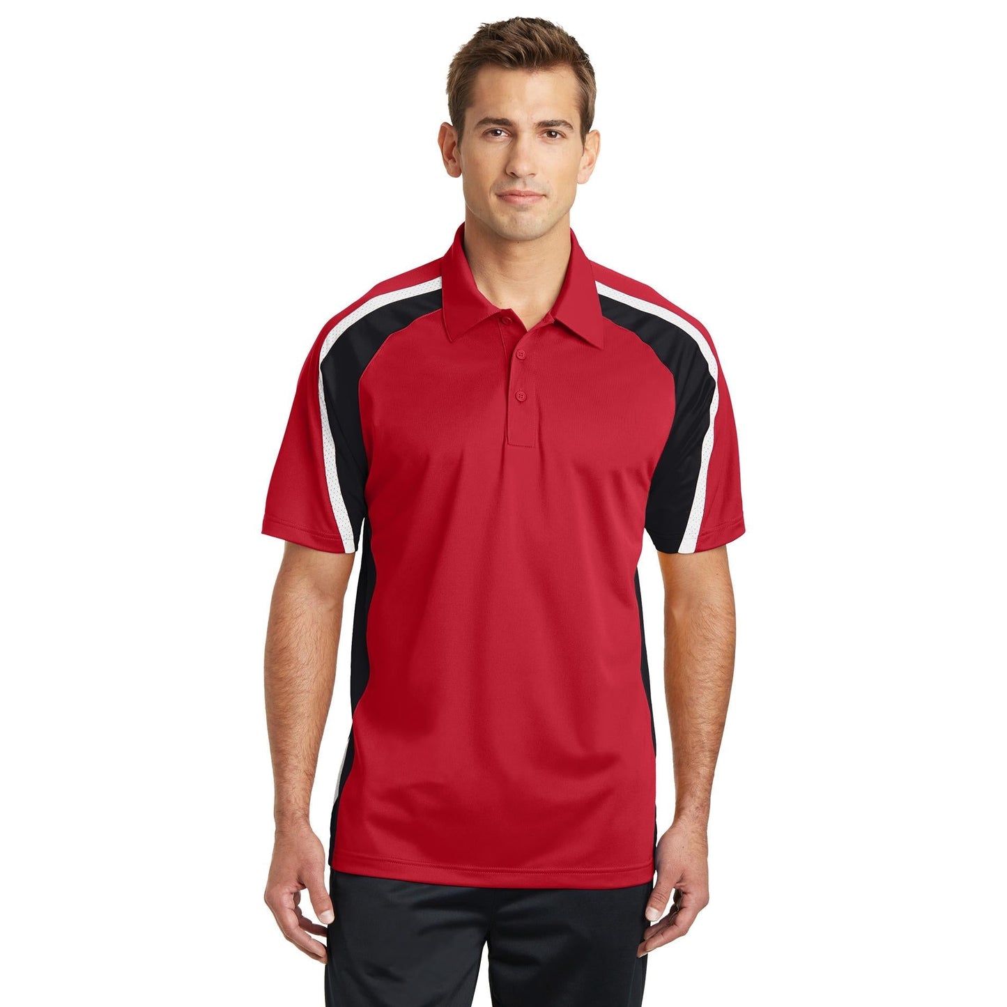 Black/True Red/White Polo - Sport-Tek - Moisture-Wicking