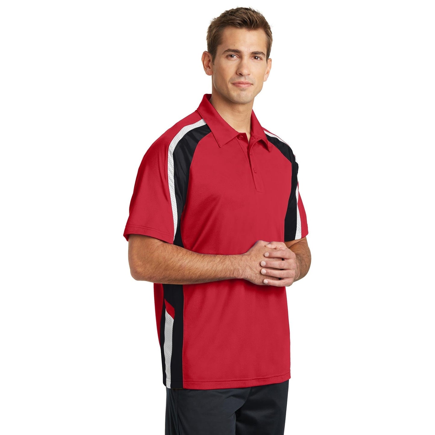 Black/True Red/White Polo - Sport-Tek - Moisture-Wicking