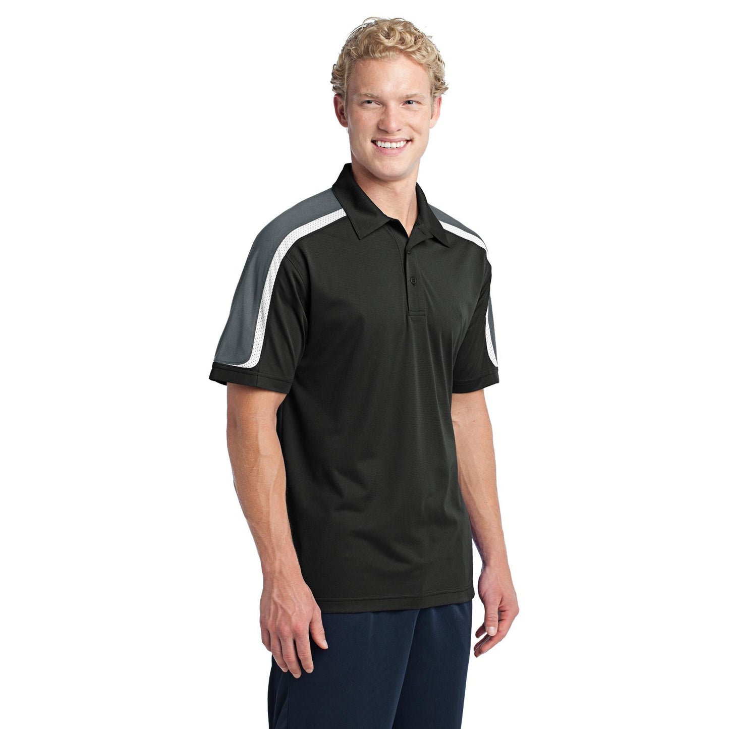 Black/Iron Grey/White Polo - Sport-Tek - Stylish Fit