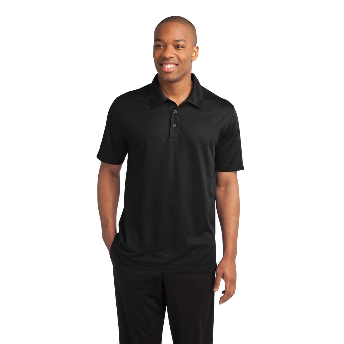 Black Polo Shirt - Sport-Tek - Textured Polyester - Stylish Fit