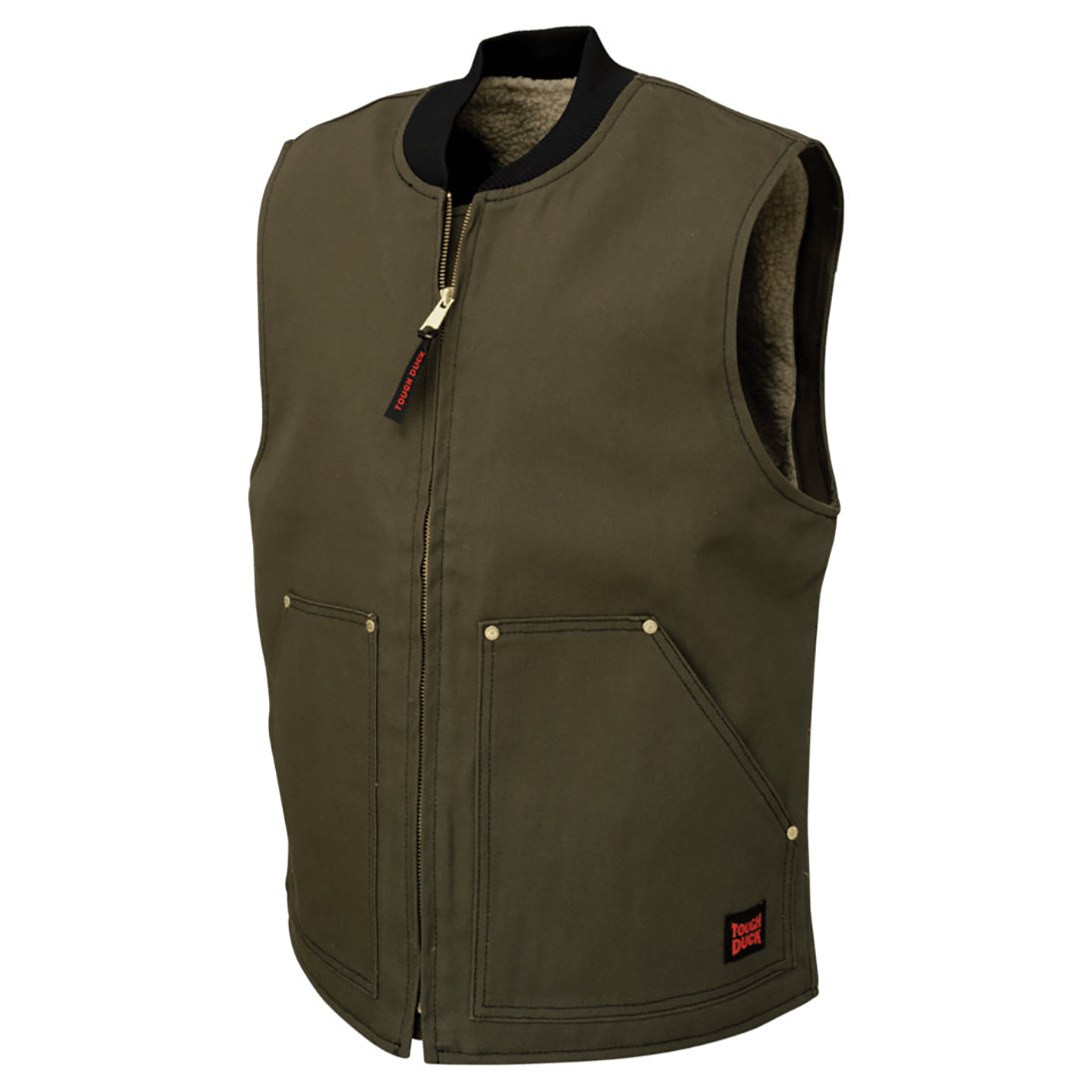 Olive Vest - Tough Duck - Cozy Sherpa Lined - Durable Quality
