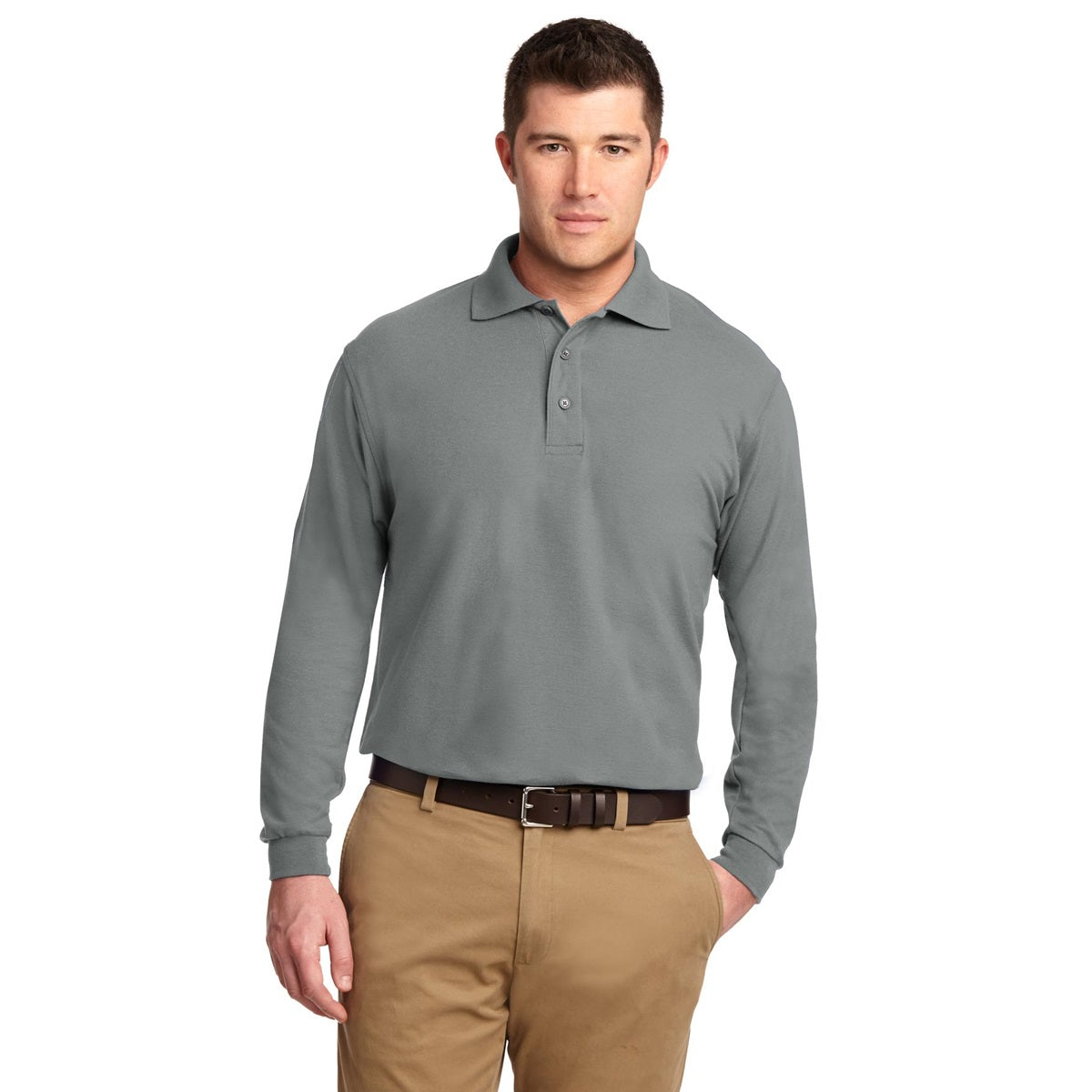 Black Polo Shirt - Port Authority - Long Sleeve Soft
