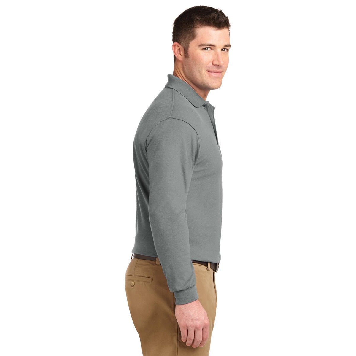 Black Polo Shirt - Port Authority - Long Sleeve Soft