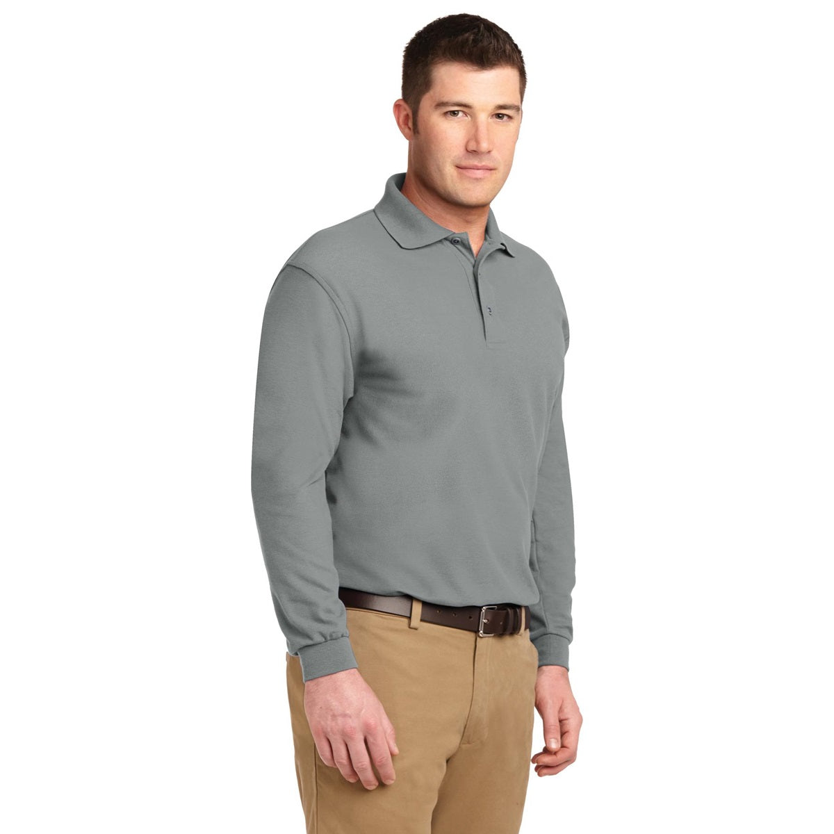 Black Polo Shirt - Port Authority - Long Sleeve Soft