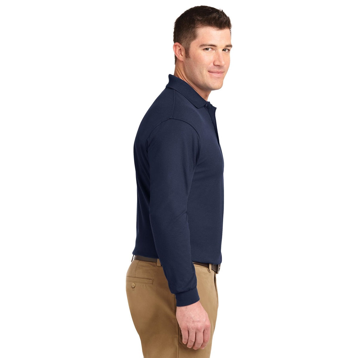 Black Polo Shirt - Port Authority - Long Sleeve Soft