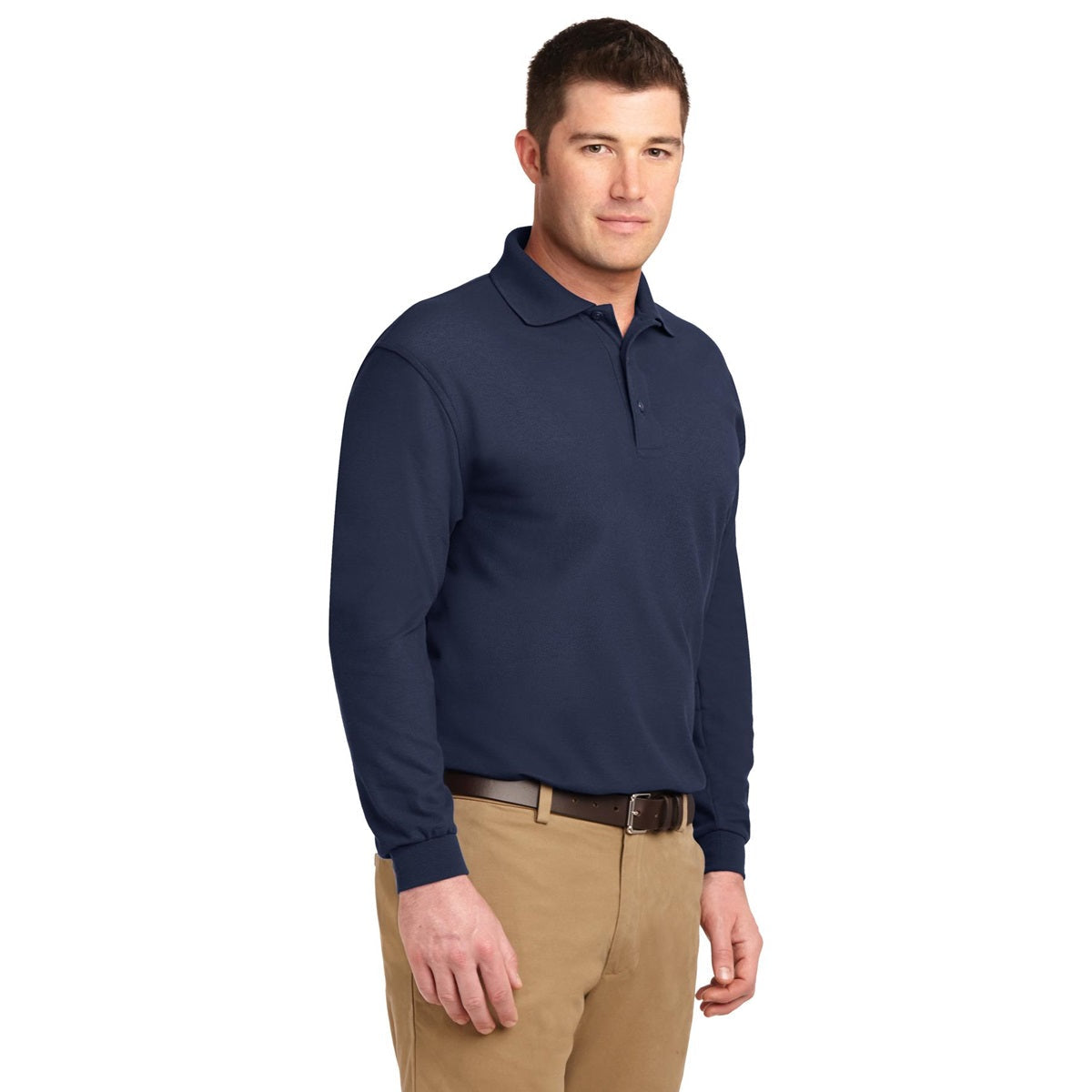 Black Polo Shirt - Port Authority - Long Sleeve Soft
