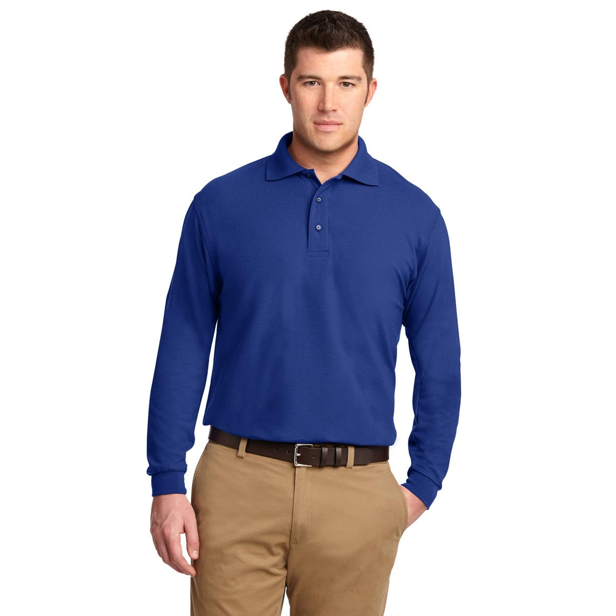 Black Polo Shirt - Port Authority - Long Sleeve Soft
