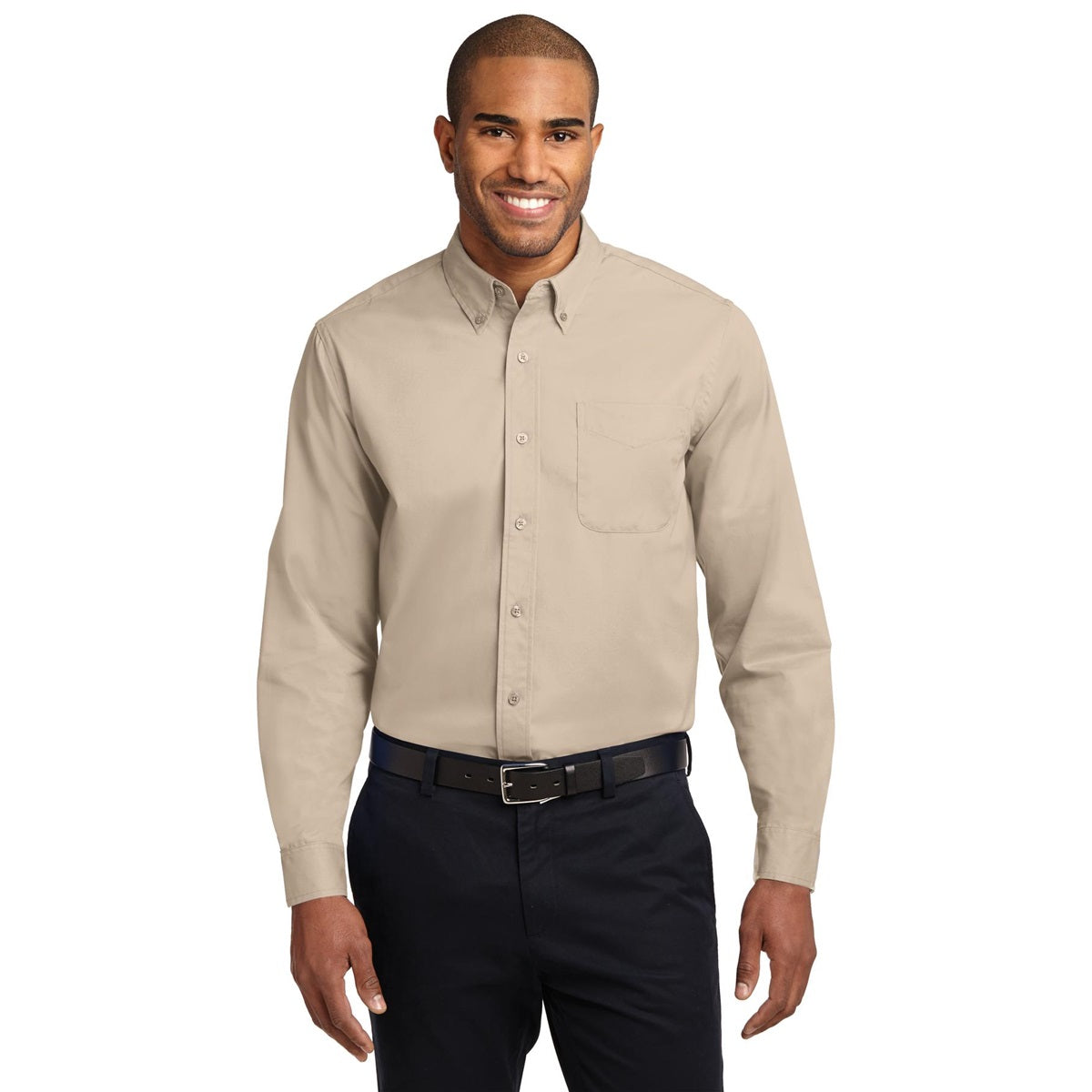 Black/Light Stone Button Up Shirt - Port Authority - Easy Care