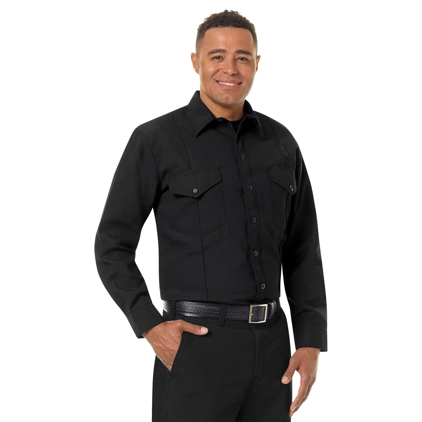 Black Button Up Shirts - Workrite - Long Sleeve Firefighter