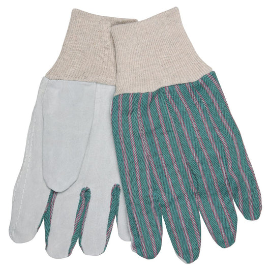 Green/Pink Stripe Leather Gloves - MCR Safety - Split Palm